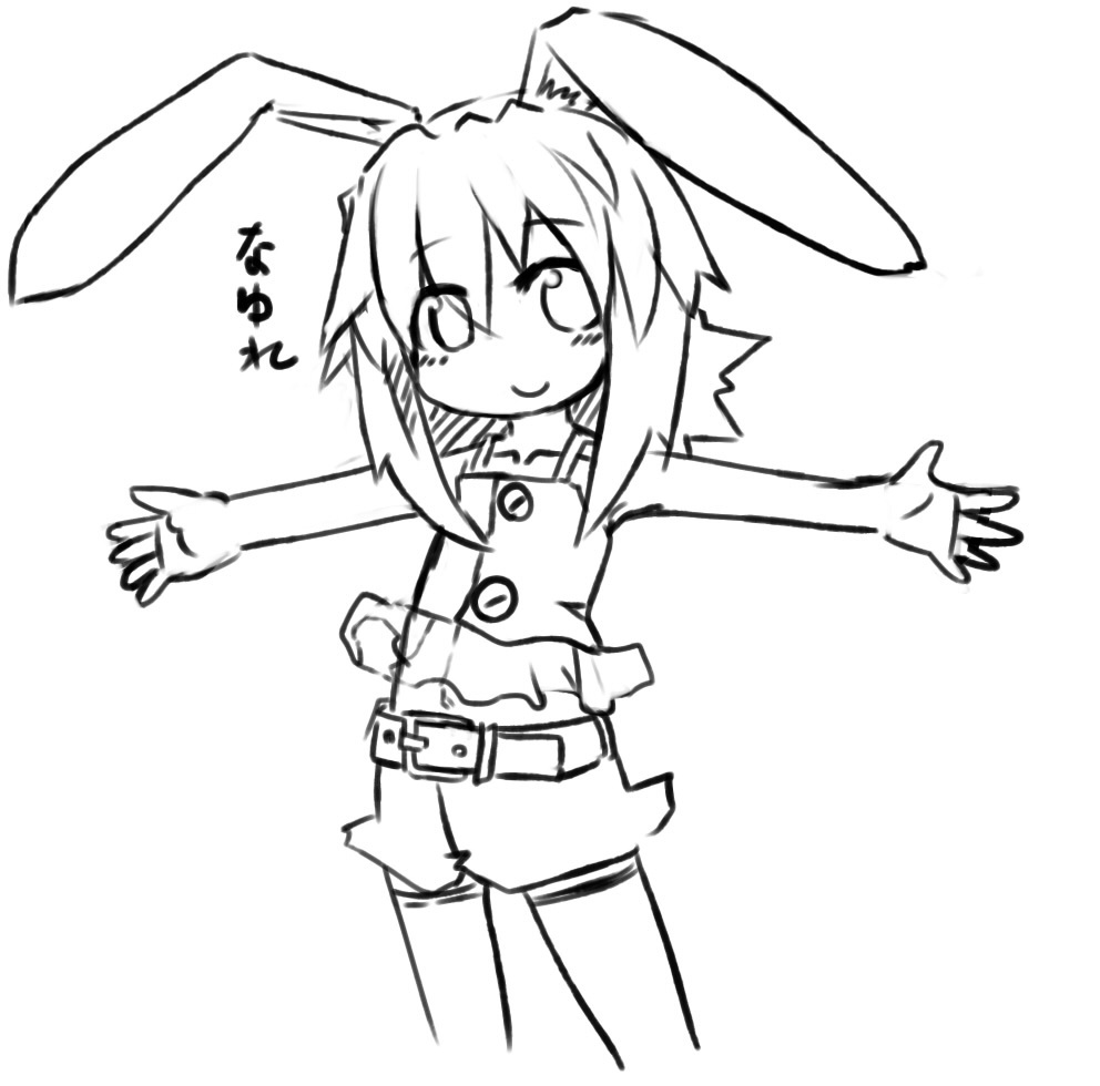 右の なゆれちゃん、設定が固まってない子の1人なのでせっかくなのでデザインチェンジ。
左のウサテドとなゆれちゃんは農業街なのでレオタ(スク水)着せてます。 