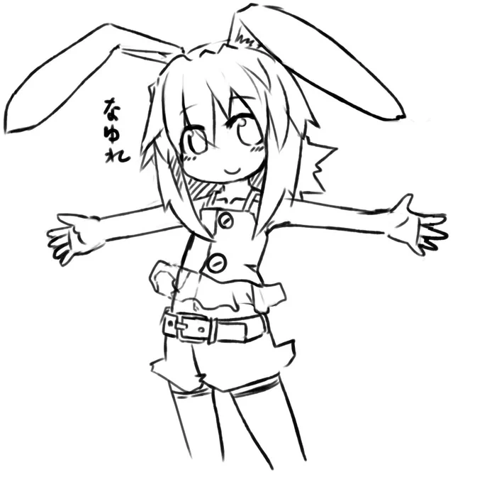 右の なゆれちゃん、設定が固まってない子の1人なのでせっかくなのでデザインチェンジ。
左のウサテドとなゆれちゃんは農業街なのでレオタ(スク水)着せてます。 