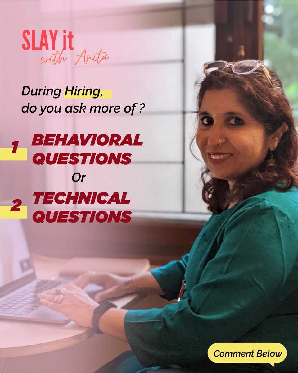 usernameanitaa's tweet photo. In a world where no two interviews will be the same,there is definitely a debate of asking technical questions vs behavioral questions.
Which team r u on &amp; why?
Comment below.
#interviewtrend #Interview #InterviewQuestion #TechnicalQuestion #BehavioralQuestion #QuestionToAsk https://t.co/3iD0DtWNn3