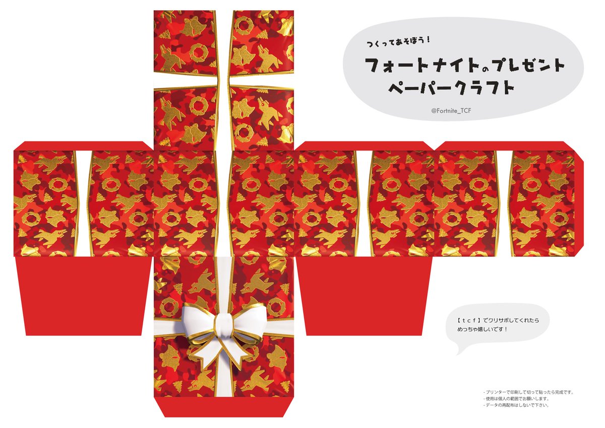 フォートナイトのクリスマスギフトボックスのペーパークラフト、フタが