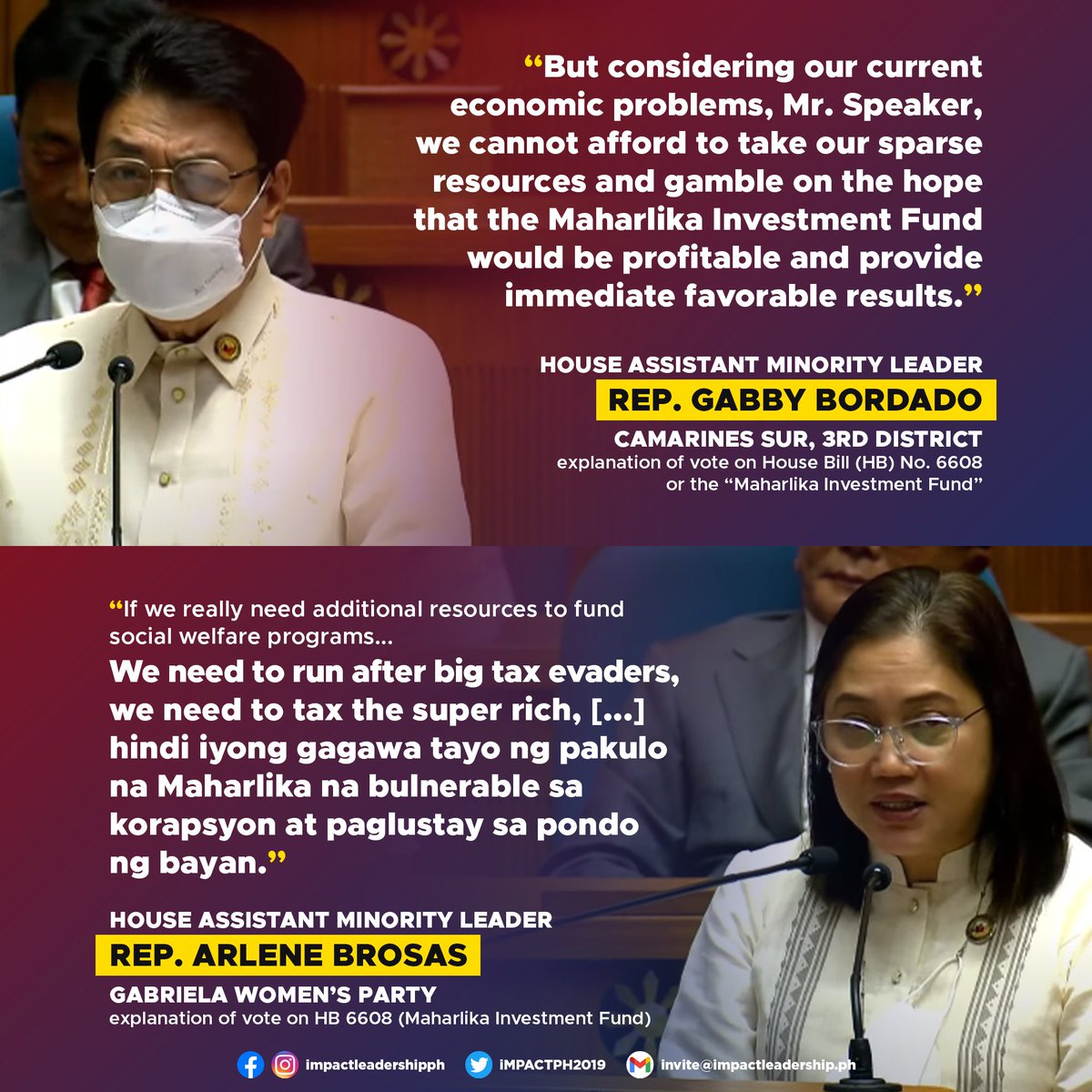 iMPACTPH2019's tweet photo. 'NO TO MAHARLIKA FUND'

The 6 lawmakers who voted "no" on House Bill (HB) No. 6608 or the "Maharlika Investment Fund Act" explain their vote.

https://t.co/1BN2eTryW2 https://t.co/ROXSgmVkfz