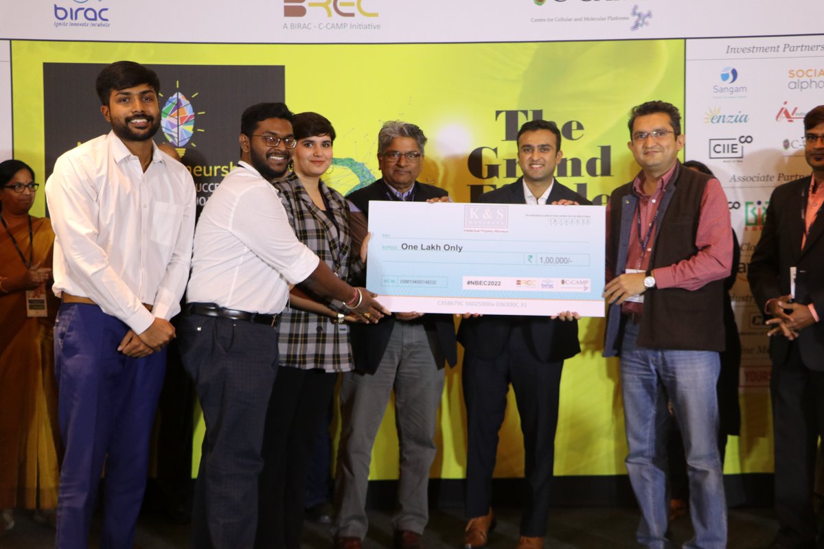 CCAMP_India's tweet photo. Student team Winners take home total ₹9 Lakhs Cash prizes at CCAMP @BIRAC_2012 #NBEC2022
Sumit S @NDRI_Karnal- #BIRAC- 3L
Anakha @NIPER_SAS_NAGAR- #Bugworks- 2L
Gaurav S, HRPIPER- #Curadev- 2L
Katyayanee S @aiims_jodhpur- K&S Partners 1L
Srishti @ICTMumbai1933- @lakshminsri- 1L https://t.co/2p38WLSjLv
