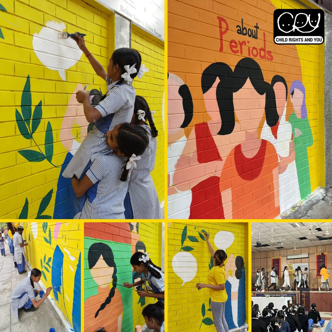 CRYINDIA's tweet photo. We aim to end period shame through creativity. Here’s how it went! (Swipe >)

A huge thanks to Sarvodaya Kanya Vidyalaya school team, #BergerPaints and #DesignDimensions. 

Together we can end the stigma around periods. #LetsTalkAboutPeriods and pledge at https://t.co/zTJRWKRQnc https://t.co/D0q67vE6if