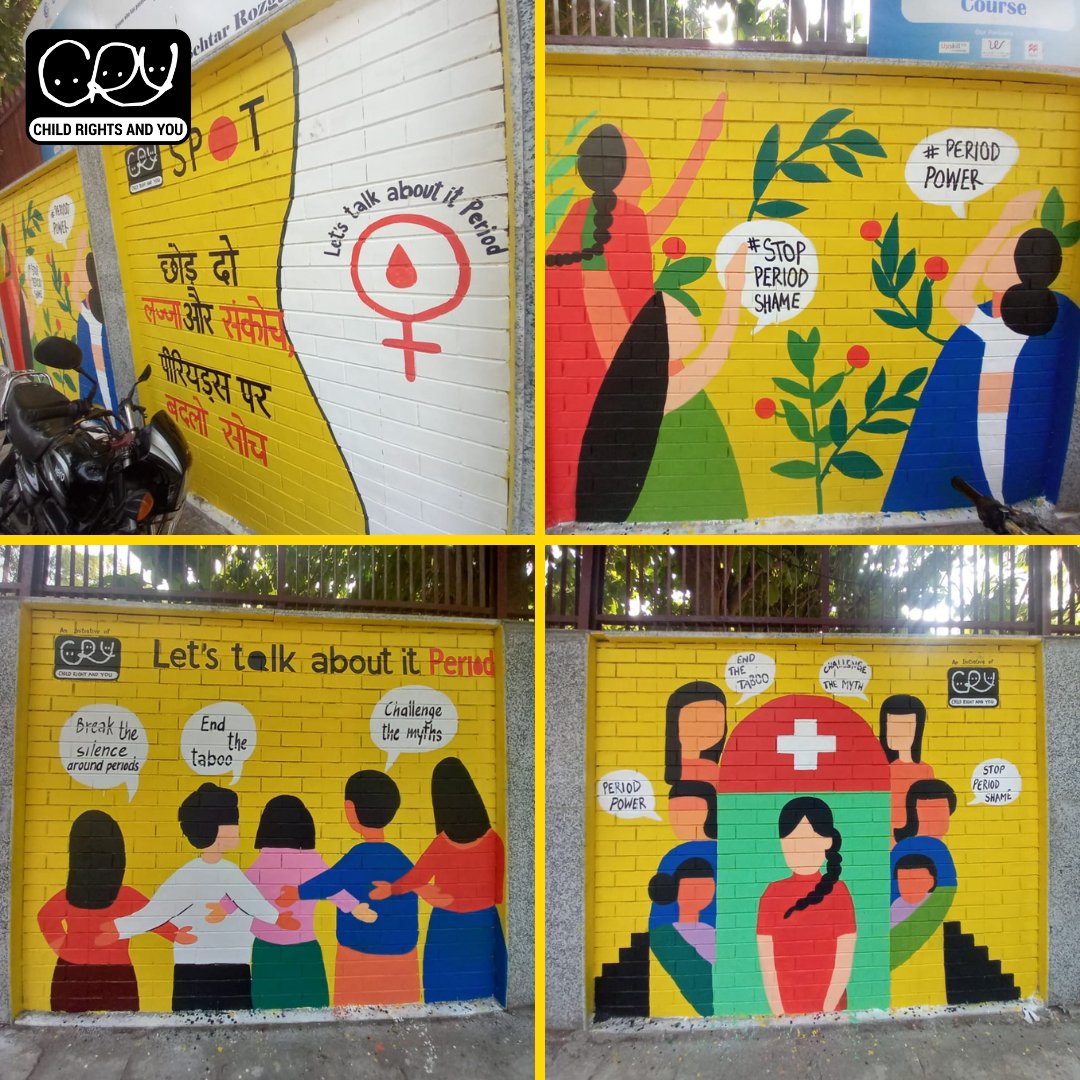CRYINDIA's tweet photo. We aim to end period shame through creativity. Here’s how it went! (Swipe >)

A huge thanks to Sarvodaya Kanya Vidyalaya school team, #BergerPaints and #DesignDimensions. 

Together we can end the stigma around periods. #LetsTalkAboutPeriods and pledge at https://t.co/zTJRWKRQnc https://t.co/D0q67vE6if