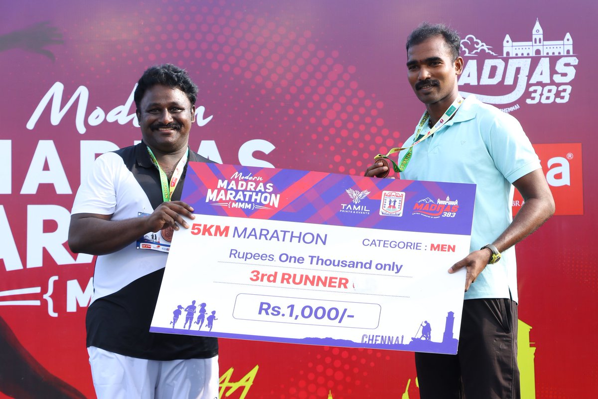 MadrasMarathon's tweet photo. #5km #men 3rd  finisher 

  MLA @PrabhakarRaja88  gave prize money to the first finisher of the 5 km distance

#modernmadrasmarathon #mmmarathon #mmmarathon2022 #mmm #Tamil_prints_and_events #chennaimarathon2022
#mmmarathon #mmmarathon2022 #modernmadrasmarathon #chennaimarathon https://t.co/DIgVvWK0xX