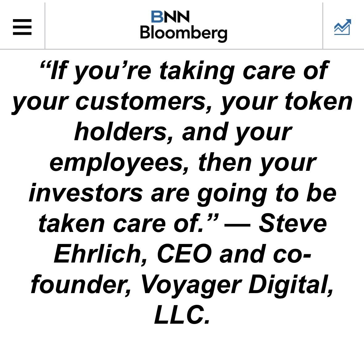 Ya’ll seem to have forgotten your customers and token holders  @investvoyager <a href="/Steveehrlich/">Steve ehrlich</a> 

bnnbloomberg.ca/voyager-digita…