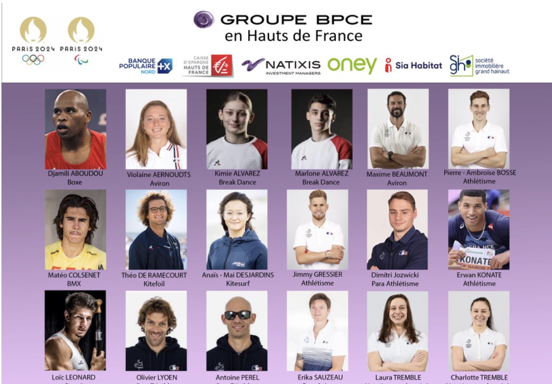 LamblinPhilippe's tweet photo. @Paris2024: 18 pré sélectionnés soutenus par @bpce en @hautsdefrance grâce aux 6 entreprises engagées ENSEMBLE: @BanquePopulaire @CEHDF @NatixisIM @OneyFrance #SIA #SIGH https://t.co/CmM3Fwq230
