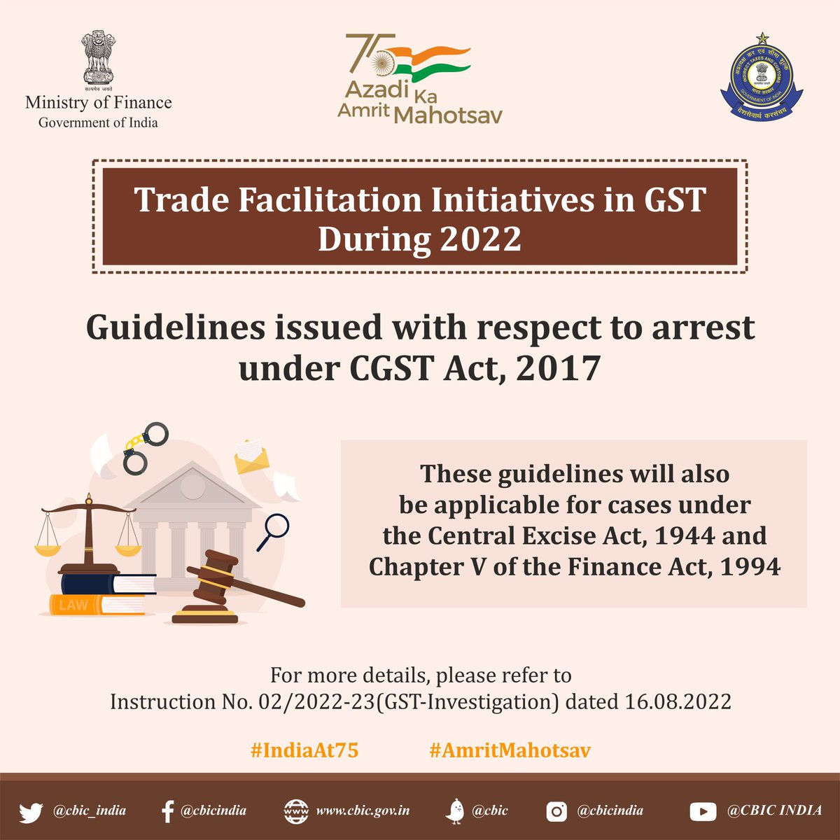 FinMinIndia's tweet photo. Guidelines issued with respect to arrest under CGST Act, 2017 #NotJustFinance #5YearsofGST https://t.co/HN7eWqgWtq