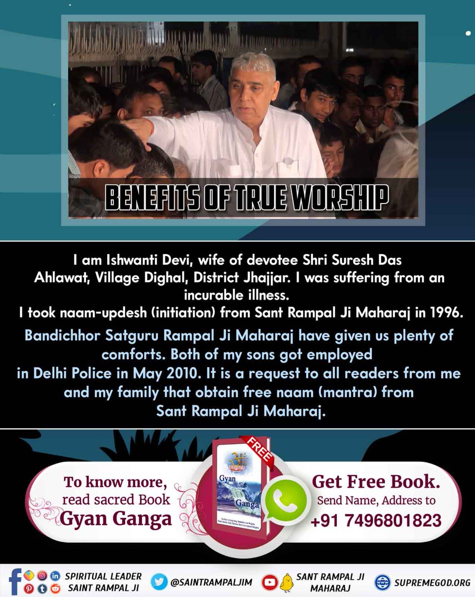 SohanlalbhoiS's tweet photo. #TrueWorship_TrueHappiness
With the help of true worship all the diseases get cured as shown by
Sant Rampal Ji Maharaj https://t.co/GwWbtBJbeJ