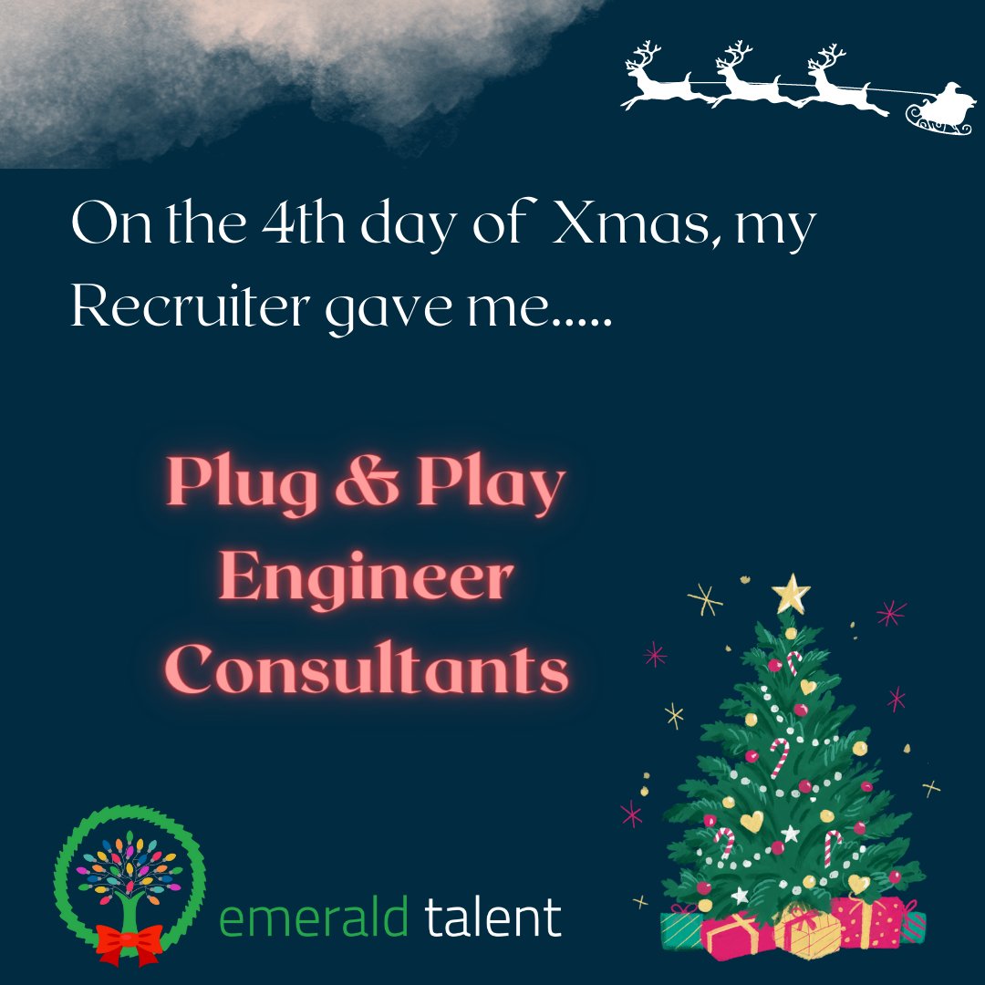 On the fourth day of Xmas, my recruiter gave me…Plug and Play Engineer Consultants

🎁 We recruit top-notch Engineers that match your criteria and company culture.
🎁 Emerald Talent Engineer Consultants are screened, vetted, and ready to step into your hard-to-fill roles.
