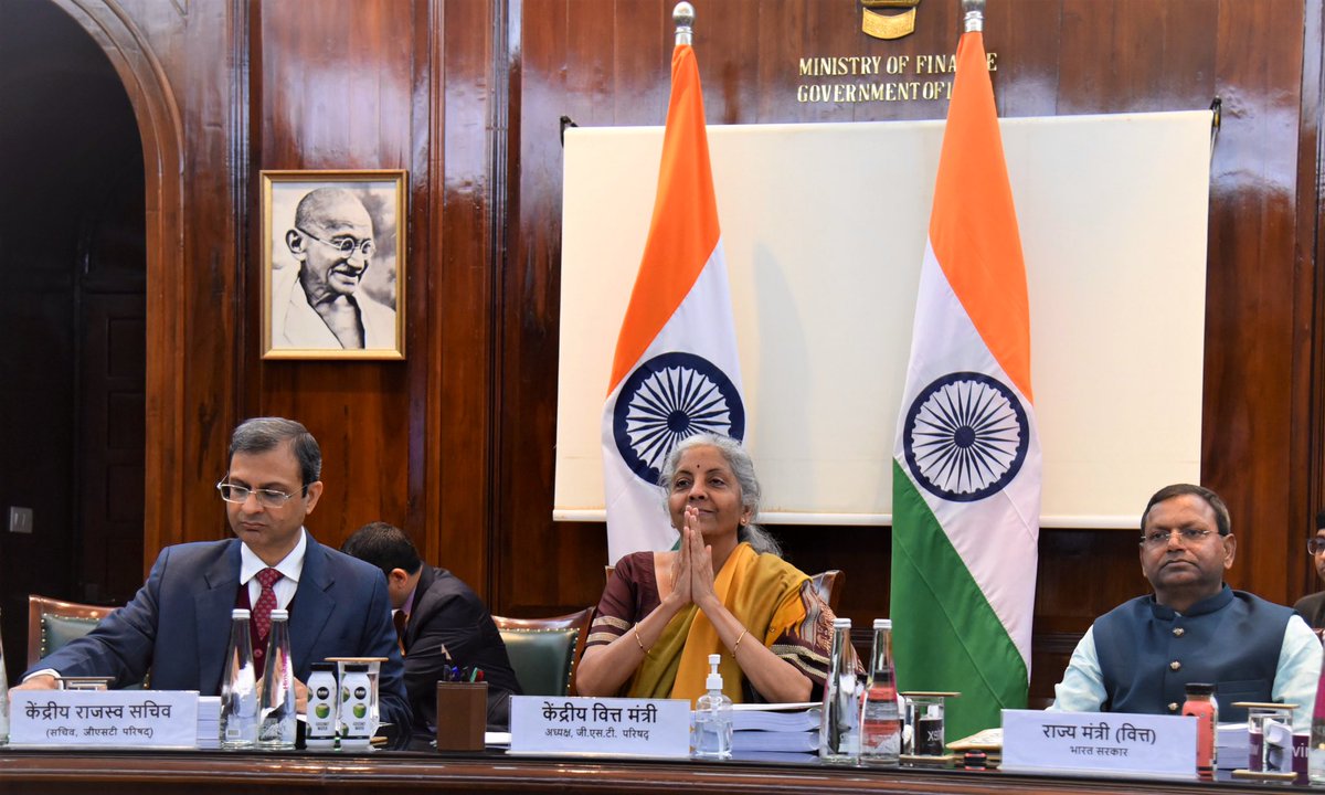 PIB_India's tweet photo. Union Finance Minister @nsitharaman chairs the 48th Meeting of the #GSTCouncil via virtual mode in New Delhi

Read details: 
https://t.co/PhUeGoOk7Q 

1/2 https://t.co/kPab3Dc8ZE