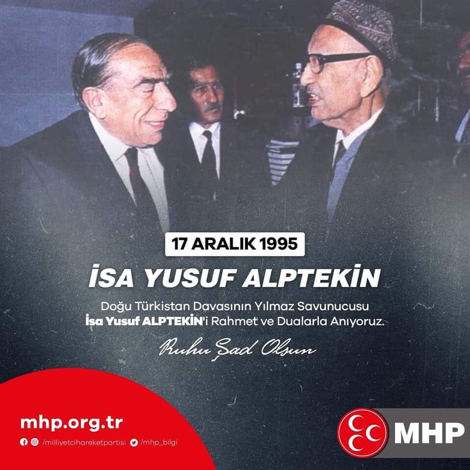 mhpelli's tweet photo. Doğu Türkistan davasının yılmaz savunucusu İsa Yusuf ALPTEKİN'i rahmet ve dualarla anıyoruz.
Ruhu şâd olsun. https://t.co/nawjT6AH3C