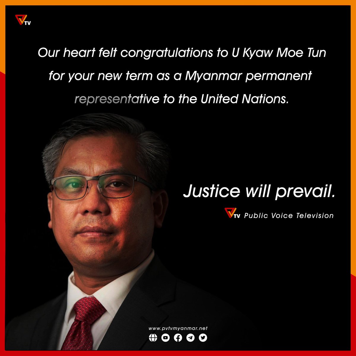 bloggernpl's tweet photo. Our heart felt congratulation to U Kyaw Moe Tun for new term as a Myanmar Permanent Representative to the UN. Justice will prevail.  #NUGMyanmar https://t.co/XgJ8yEigy8