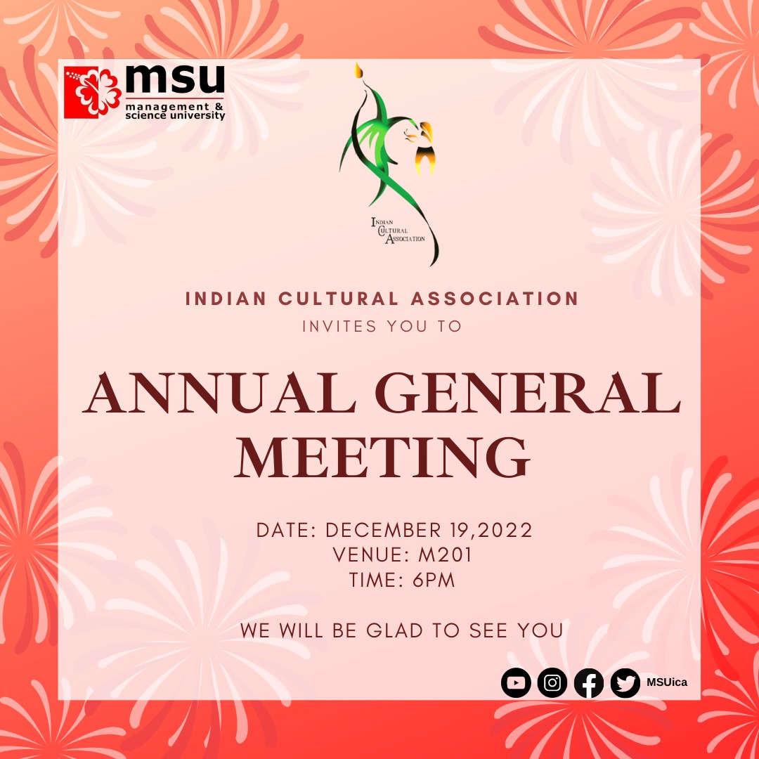 ica_msu's tweet photo. Hollaa MSUrians 🌺 Here is the end of year 2022 along with our ICA term with full of enlightenment journey throughout ✨ So its our time to turn-up a new excitement of ICA line up of the year 2023. ATTENDANCE is compulsory for all ICA club members 
#msuica
#msumalaysia
#msuscd https://t.co/UO8mpXas7c