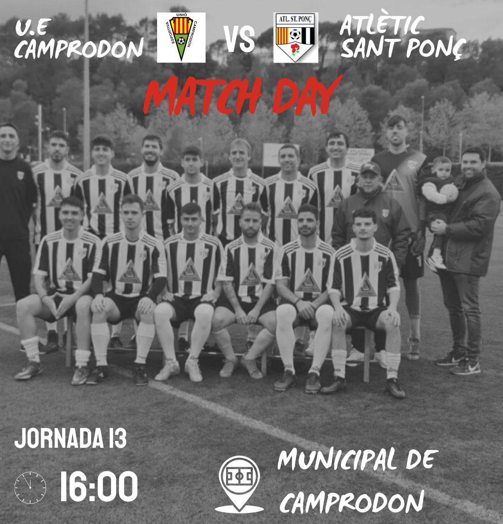 Día de partit! 

🆚 <a href="/UECamprodon/">UE Camprodon</a>
🕔 16:00
📆 Jornada 13
🏟️ Camp de la Vila (Camprodon)

Pit i collons! 🖤🤍

#fcf #3cat18