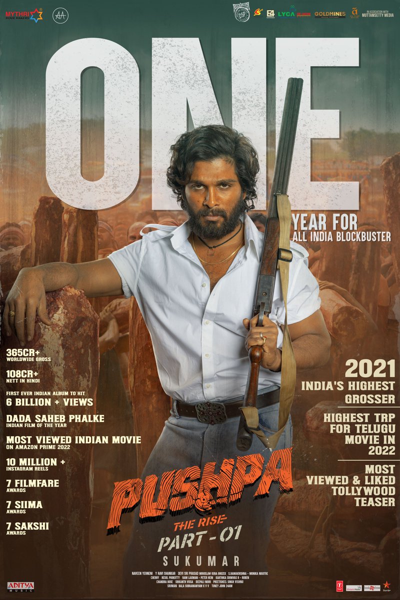 PushpaMovie's tweet photo. 1 year for the Pan Indian Blockbuster #PushpaTheRise 🔥

1 year for Icon Star @alluarjun setting the screens on fire as #PushpaRaj 🔥

1 year for the sensation at the Indian Box Office 🔥

#1YearForIndianHGOTYPushpa 

@iamRashmika @aryasukku @ThisIsDSP @MythriOfficial https://t.co/3bqf52fb7B