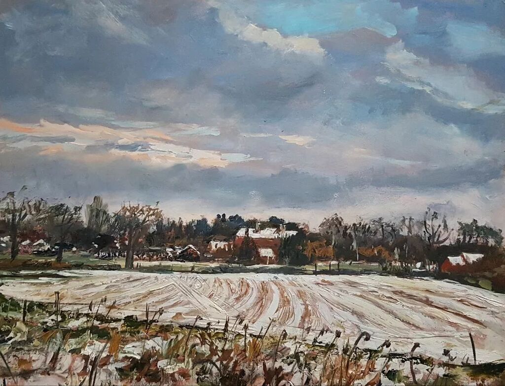 andrewpainting's tweet photo. Painted last year at Oakfrith woods, Urchfont (from field with dried stalks of Sunflowers, silhouetted in the foreground)
(10" x 12" Oil on board)
#Urchfont #wiltshire
#devizes
#pleinairpainting #landscapepainting #oilpainting https://t.co/1IN1cmttc6 https://t.co/0XmSVfQPNb