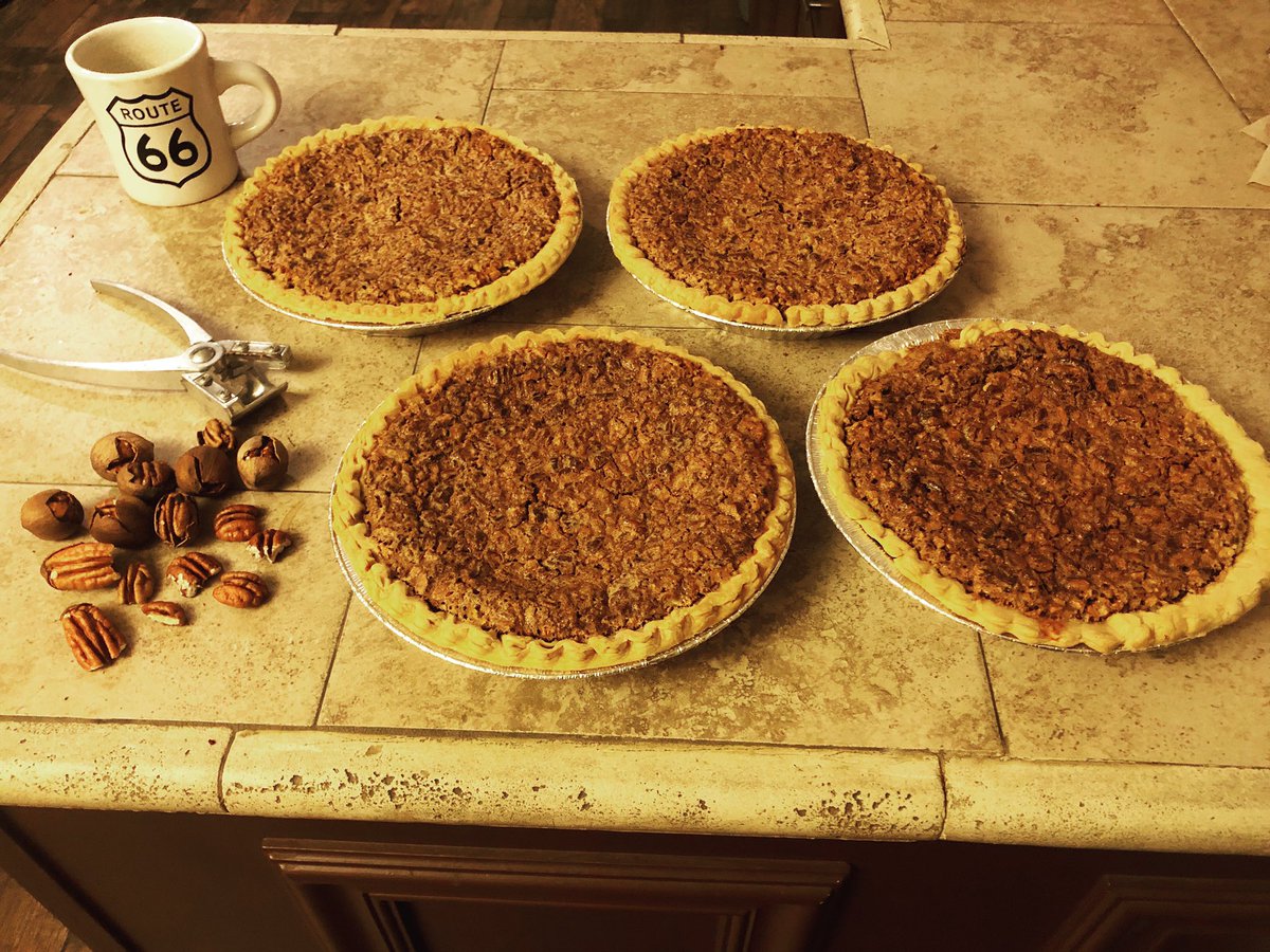 jarrodmjohnson's tweet photo. Late night session making pecan pies for a Christmas party tomorrow using pecans from the yard in Brady, TX. #BigButts #Texas #TexasPecans #TexasCookin #PecanPie #MerryTexasChristmasYall https://t.co/pzpoV2QRD9