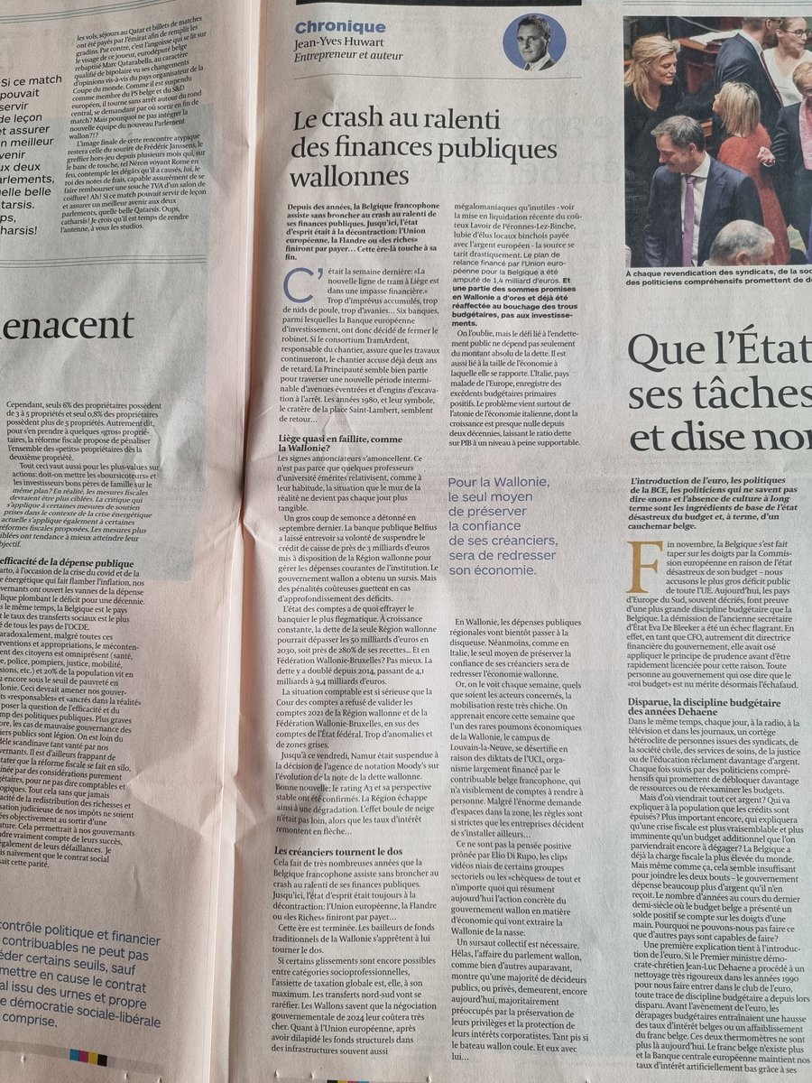 JeanYves's tweet image. Ma chronique dans L'Echo de ce weekend sur le crash au ralenti des finances publiques wallonnes.