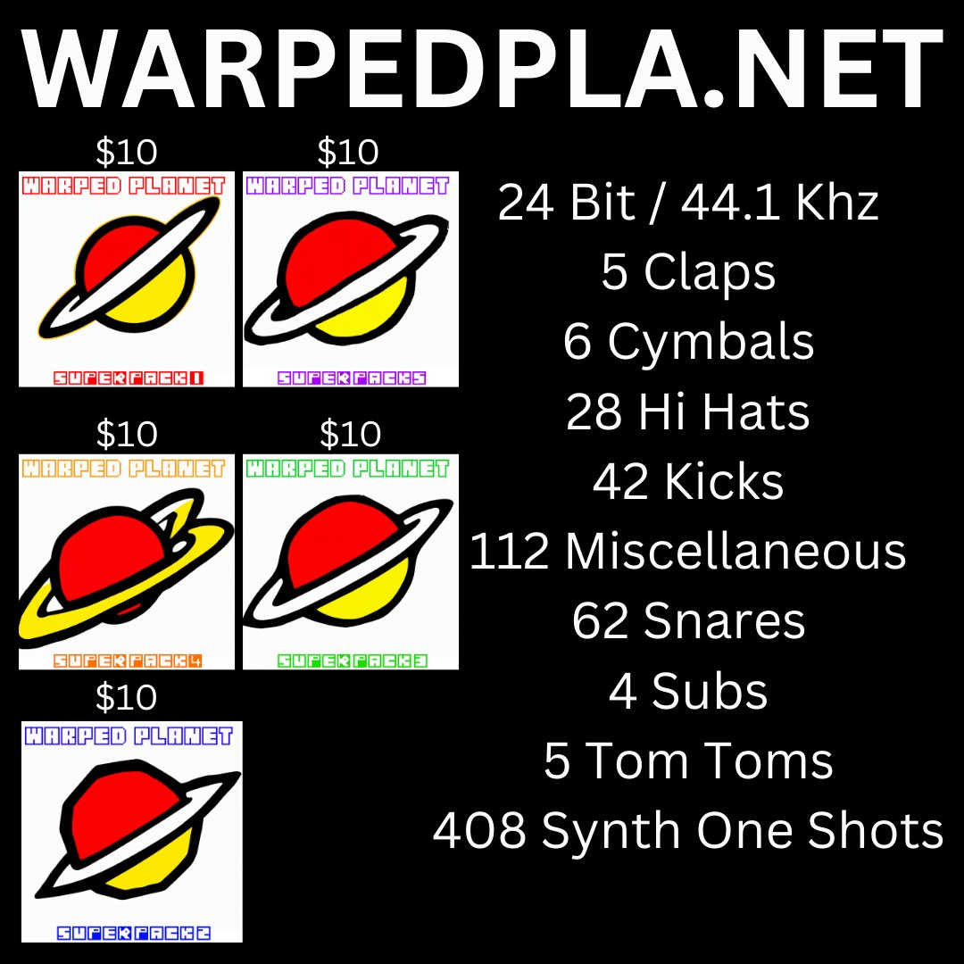 CHECK OUT THE NEW WARPED PLANET SUPER PACKS @ WARPEDPLA.NET! #samplepack #samplepacks #synths #synthoneshots #synthsounds #sounds #producer #edmproducer #housemusic #dancemusic #rockmusic #drumnbass #drumandbass #planet #discount #sale #musician #musicproduction #music