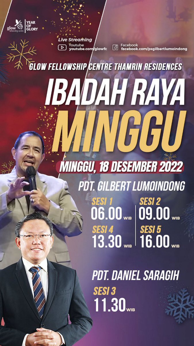 Bergabung bersama kami dalam Ibadah Minggu di Glow Thamrin Residences - Minggu 18 Desember