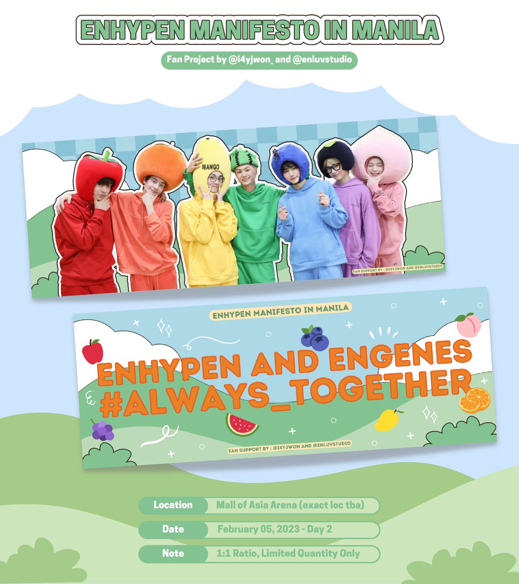 i4yjwon_'s tweet photo. ♡‧₊˚ mini fan support by @i4yjwon_ and @enluvstudio ♡̷

we'll be giving away enhypen ot7 banner for free on feb 5 !

to claim:
— mbf, like &amp; rt 
— 1:1 ratio | limited qty only
— open for trades and donations !
— exact loc &amp; time tba

see you engenes! ♡
#MANIFESTO_IN_MANILA https://t.co/qveMJfzsr9