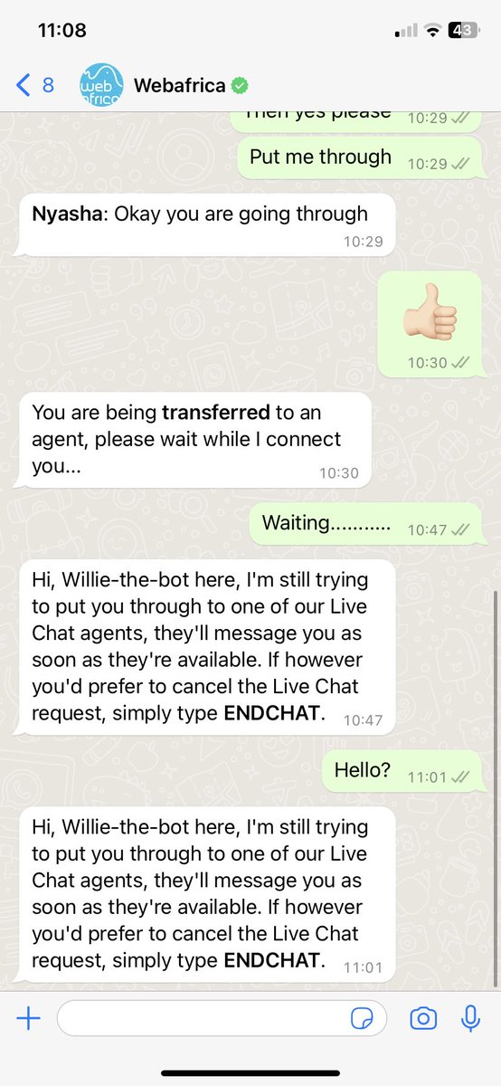 SyfretB's tweet photo. @webafrica Been a fibre client of yours since 2017. Saw today that I'm being billed R1179 pm for a service that's advertised on your site for R629 pm. Tried to cancel my service via your site and the cancellation button is dead. Reached out via WhatsApp and been waiting 40 mins. https://t.co/HPtzz6j3EF