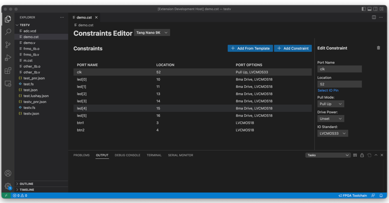 No more looking through schematics just to find a pin number, our new update brings a visual constraints editor, new UART console, new dev boards added and more. Check it out here learn.lushaylabs.com/vscode-extensi…
