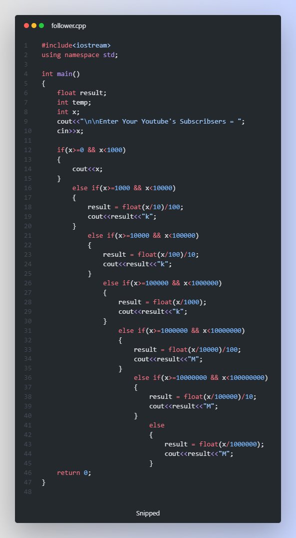 Purvesh_chow's tweet photo. #Day31 #100DaysOfCode
Project : Subscriber Counts Youtube
Language : C++
#programming #daily #programmer #cpplanguage #clanguage #DataScience #appdevelopment #tech #technical #girlscript #googledevs #CPP #c #DevOps #challenge https://t.co/jUSYbGs5ZM