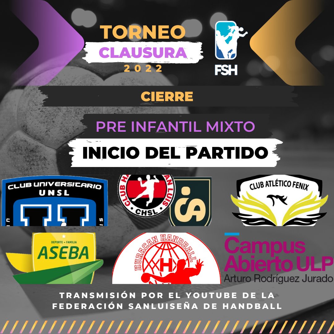 FedSanLuisHand's tweet photo. 🤾‍♂️🤾‍♀️TORNEO CLAUSURA 2022 🤾‍♂️🤾‍♀️
CIERRE - PRE INFANTIL MIXTO
INICIO DE PARTIDO
Club Universitario S.L.〰️C. H . S. L. San Ignacio〰️Club Atlético Fénix〰️Club Aseba〰️Club Huracán〰️Campus U.L.P.

Transmisión por el YouTube de la Federación Sanluiseña de Handball
https://t.co/CJiWwSkET8 https://t.co/6zPXdMH63a