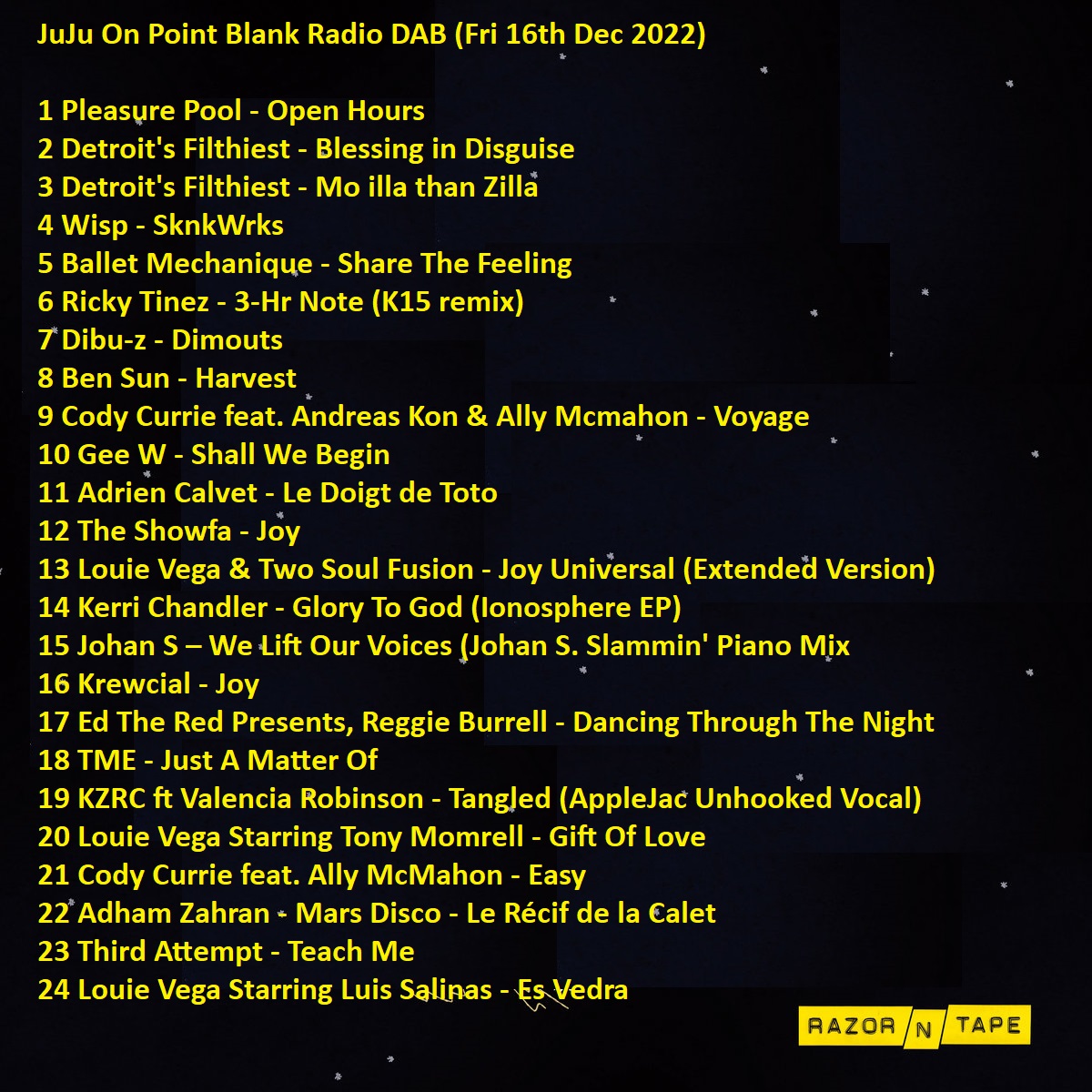 DJ_Ju_Ju's tweet photo. JuJu On @PointBlankFM #DAB (Fri 16th Dec 2022) now on #SoundCloud + track list https://t.co/oToqlBgepy @DJNASTY313 @EPM_Music #breakbeats #electronic #teksoul #gospel #journey #louievega @LouieVeganyc #codycurrie #pointblankradio #london #djjuju #thirdattempt #adriencalvet 🙏🎼❤️ https://t.co/y71wvq86BC