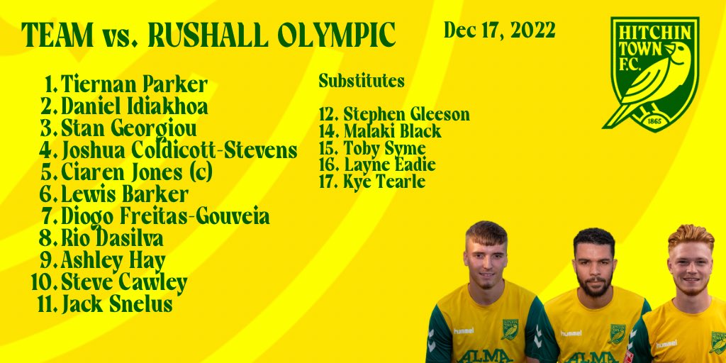Hitchin Town FC on Twitter "📋 TEAMSHEET"