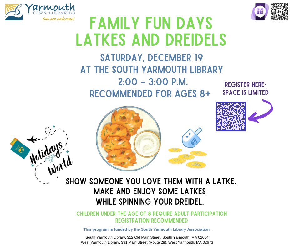 TODAY! 
Visit yarmouthlibraries.org, Calendar of Events, to learn more about Yarmouth Town Libraries Youth Services programs.