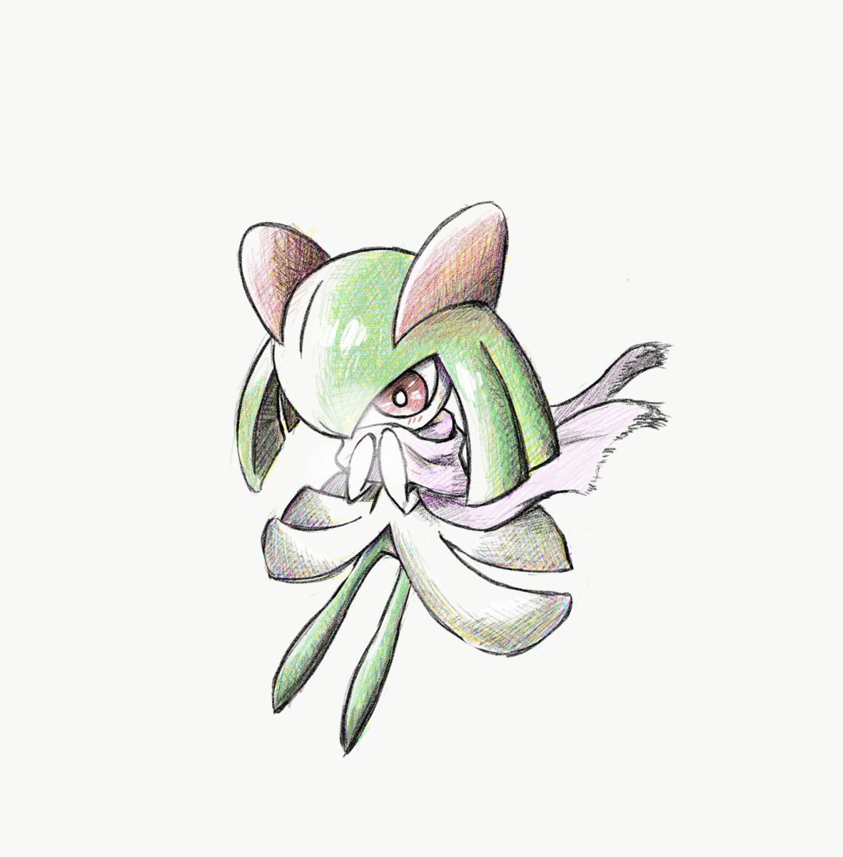 kirlia solo pokemon (creature) simple background white background green hair full body white skin  illustration images