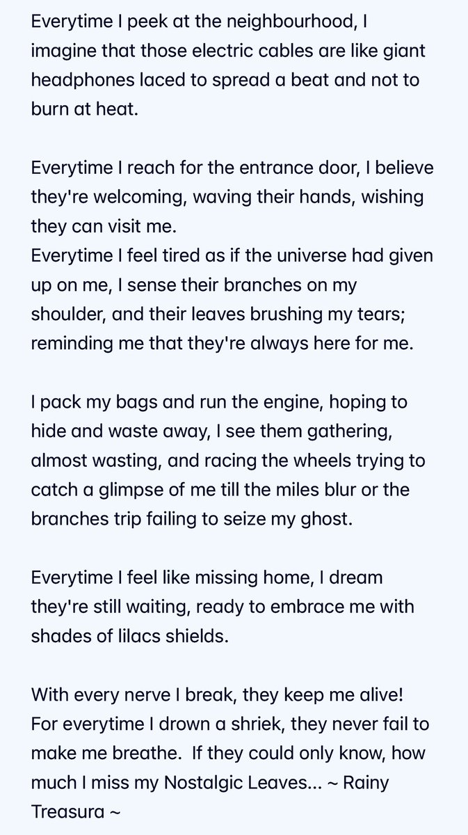 Nature has always been part of me, especially the trees as they were my first imaginary friends. Till this day, they remain my secret keepers. Hope you guys like the view from my balcony! ")