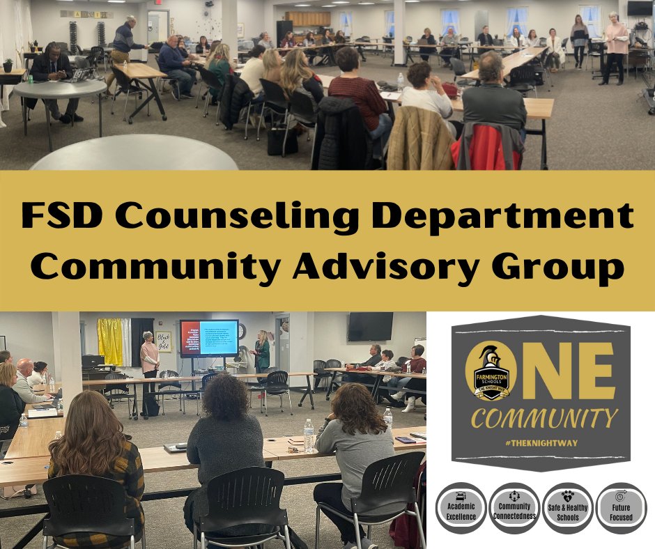 The FSD school counselors play a vital role in our schools.  Thank you to the many community members, parents and teachers who met with our counselors this week at the FSD Counseling Advisory Board meeting.  #OneCommunity #WSCC