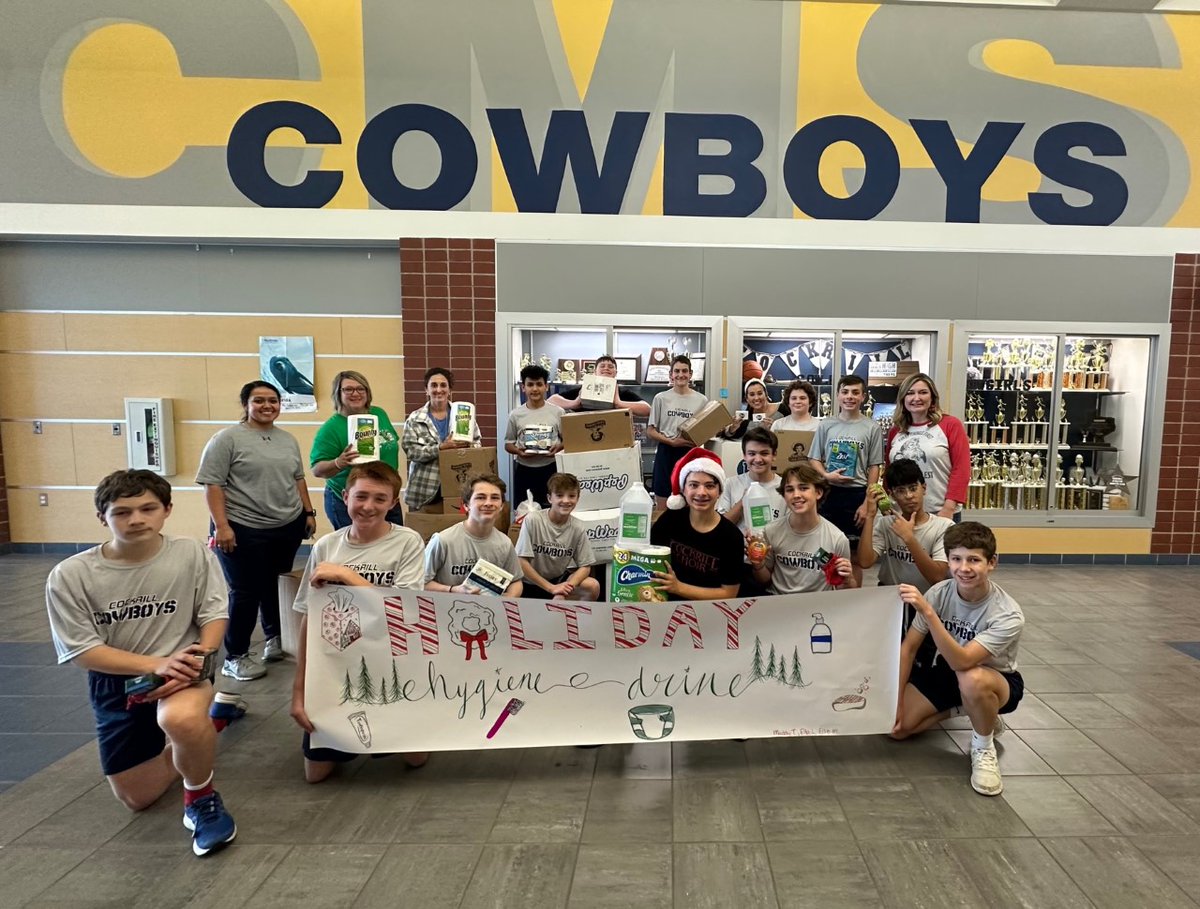 Each year the #CockrillMiddleSchool Boys and Girls Athletics Department collects new, full-sized hygiene items for #TheSamaritanInn residents.  This year they were able to collect 2,500 items.  Thank you so much, Cockrill Cowboys!