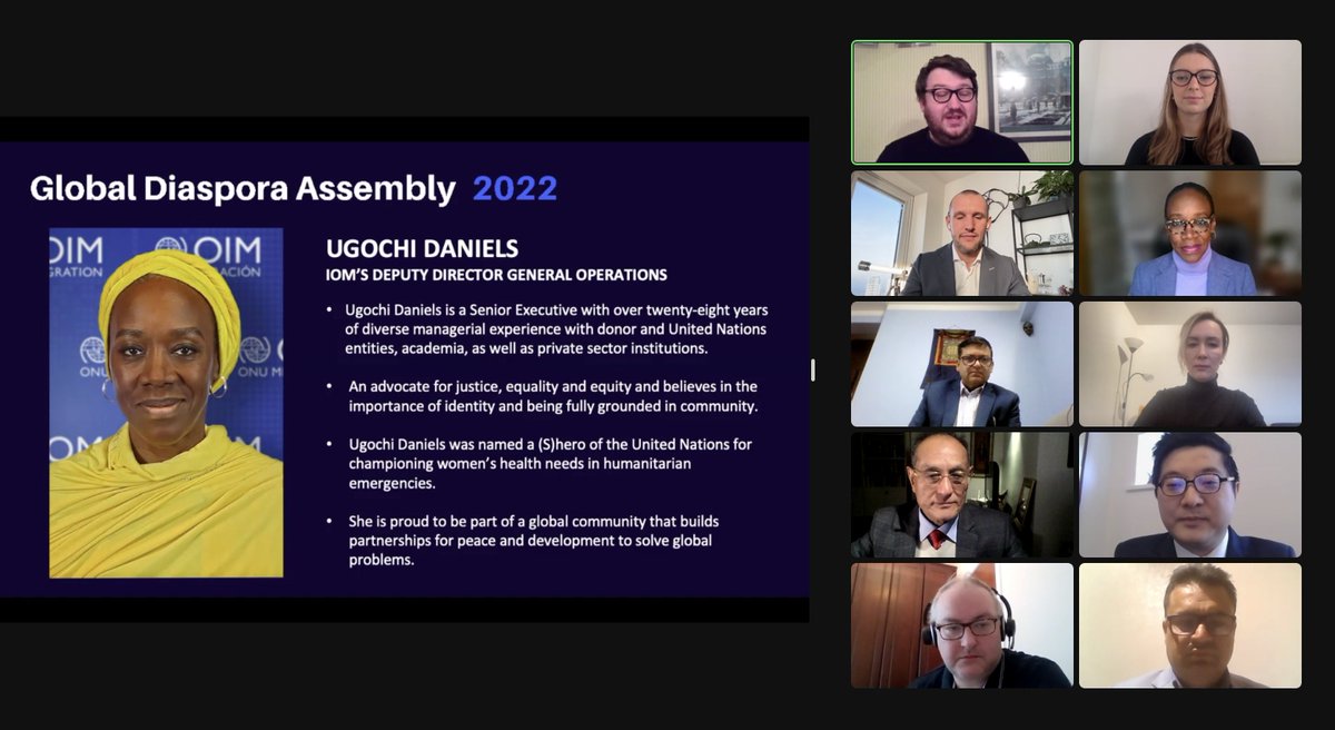 Con las palabras de <a href="/daniels_ugochi/">Ugochi Daniels</a> damos inicio al Annual Global Diaspora Assembly organizado por <a href="/GDComeTogether/">Global Diaspora Confederation</a> con el apoyo de <a href="/UNmigration/">IOM - UN Migration 🇺🇳</a> en el marco de #MigrantsDay 

Join us theglobaldiaspora.org/assembly