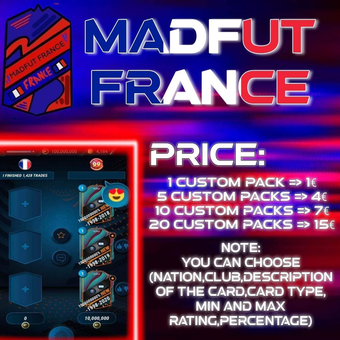 madfutfrance's tweet photo. This is the price , you can dm me to buy it . first will get 50% discount ! 

#madfut #madfutfrance #madfut23 #madfutrradebot #madfutseller https://t.co/px1cWBFUsr