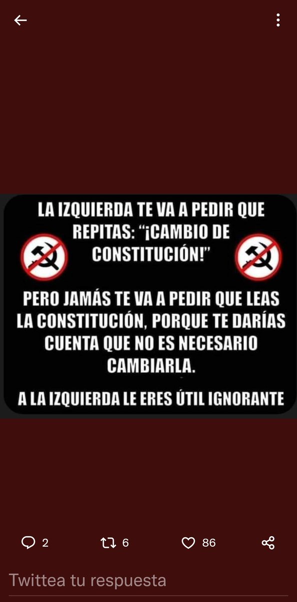 claudiat199's tweet photo. @itabustamante1 Tal cual....por eso es importante leer e informarse para no convertirse en borregos de esta gente.
SÍ  a nuevas elecciones peor con reformas a la Ley Electoral porque sino estamos condenados a repetir y poner a otro Castillo y eso JAMAS!! https://t.co/6cTrxuXeta