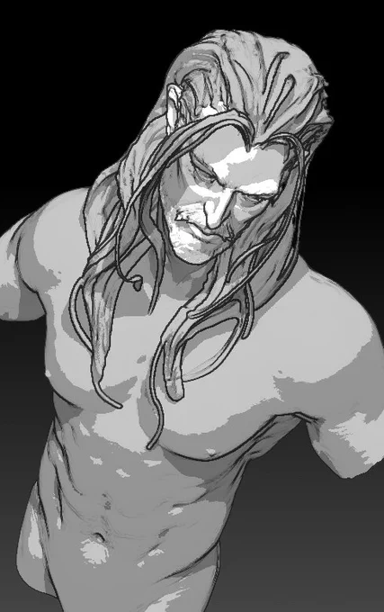 #zbrush 練習髪サラサラ格闘家 