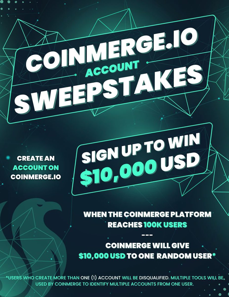 💰 $10,000 #Giveaway 💰 

We are giving away $10K to 1 user who signs up on CoinMerge.io!

🗣 Chat
📈Chart
💰Trade
🗳 Vote
🤯 Learn
👷Project Pages
🎨 NFT Marketplace
🛠Services

CoinMerge.io | Welcome to #DeFi

#Social #NFT #Crypto