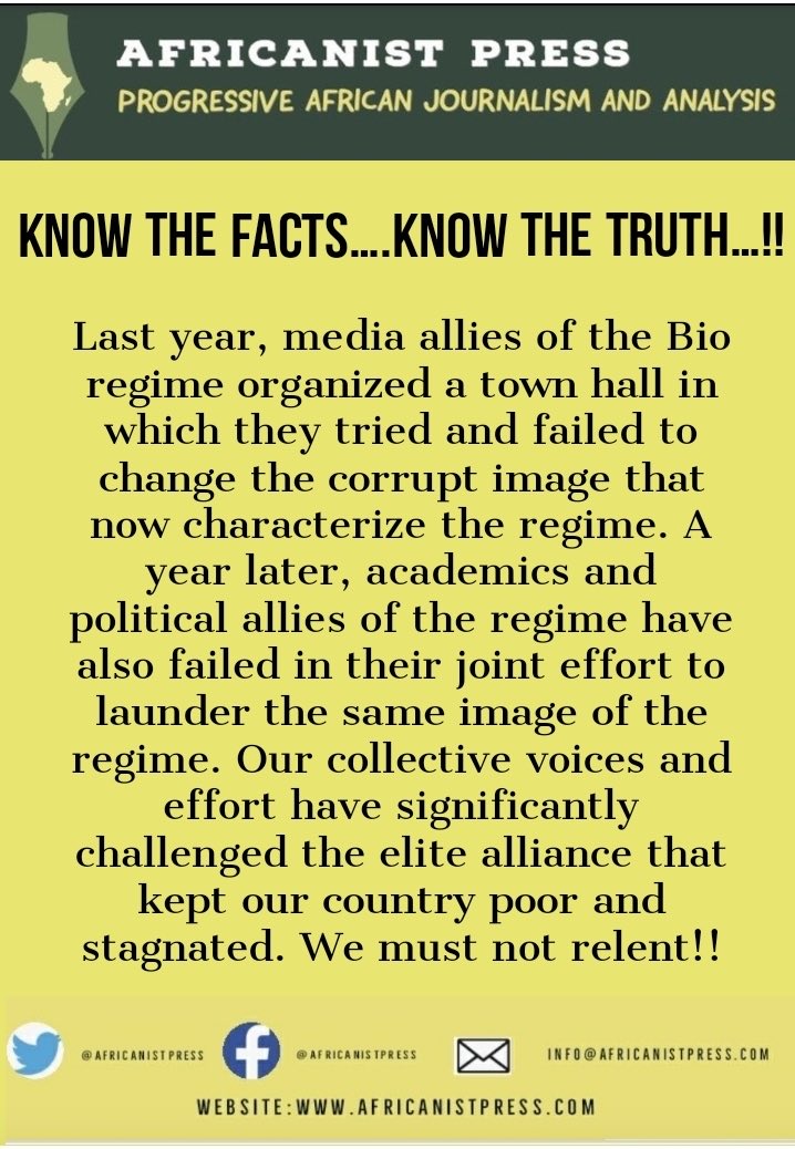 africanistpress's tweet photo. “The ability of journalists to report freely on matters of public interest is a crucial indicator of democracy,”—-Freedom House. @WriteForJustic1 @FreedomofPress @freepress #SierraLeone #SaloneTwitter #MissingBillions https://t.co/mcbl5rN5X7