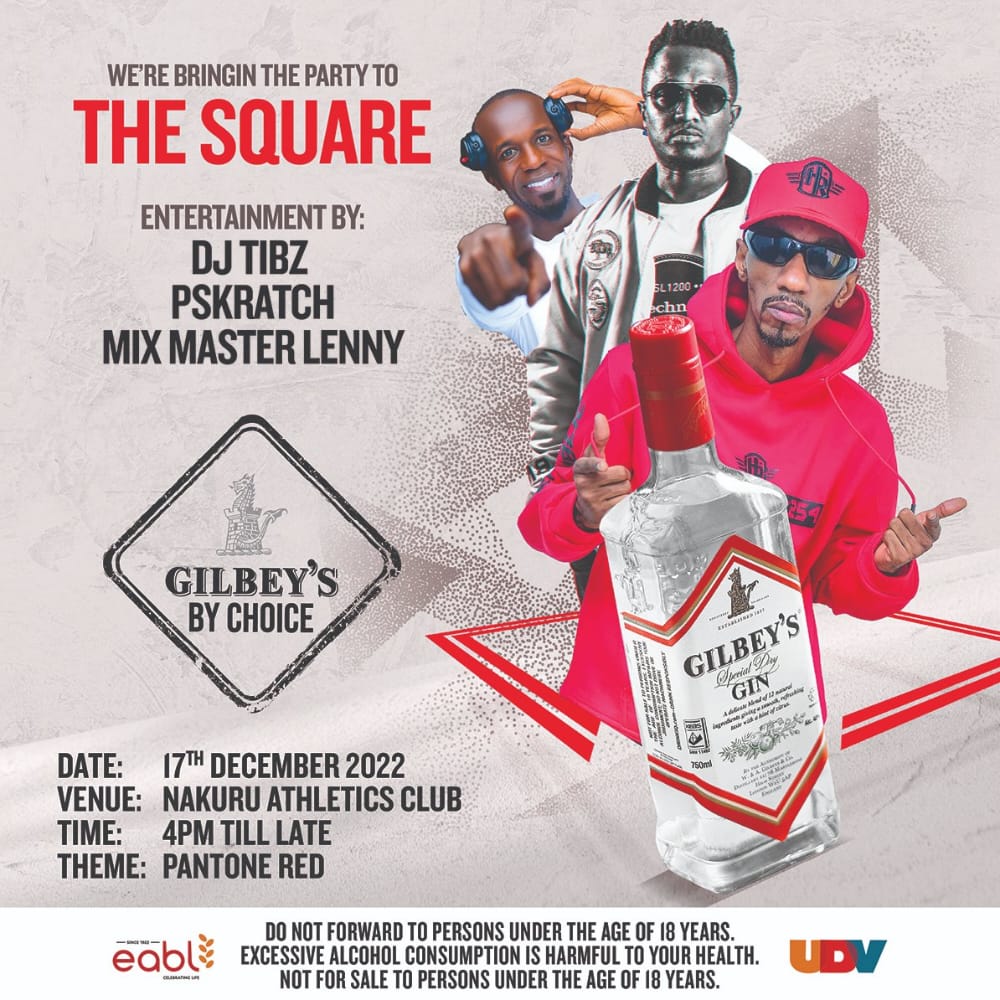 MercyRutto14's tweet photo. Uko na form Leo? Msikose!
The party of the year is coming to Nakuru  Athletics Club Today.Join us at the Gilbeys Square from 4pm till late and enjoy good vibes and music from @KHALIGRAPH  @GilbeysKe .Get your tickets from https://t.co/XDzls4zOCe…
#OpenGoodTimes #GilbeysByChoice https://t.co/CyyJ9WlJtT