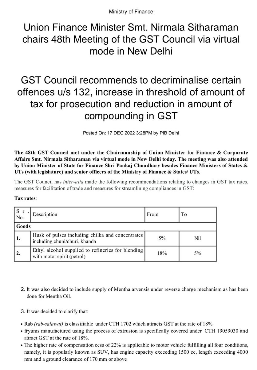 TaxationUpdates's tweet photo. Press Release of the 48th GST Council meeting dated 17/12/2022

https://t.co/UhIwZl4Vpm

@GST_Council https://t.co/gWOEuG3i48
