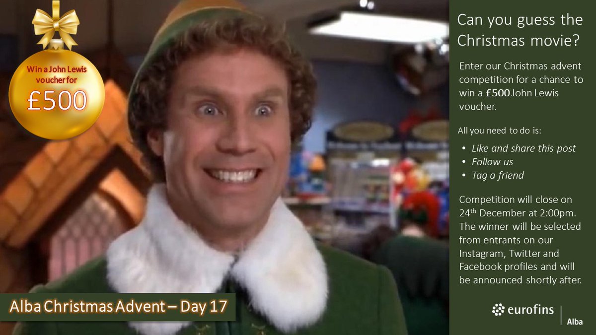 Day 17 of the Alba Advent competition. To be in with a chance of winning a £500 John Lewis voucher, all you need to do is: 
❄️ like and share this post
❄️ follow us on Twitter
❄️ tag a friend
The competition will close on Christmas Eve at 2pm, good luck everyone 🎅 #AlbaAdvent