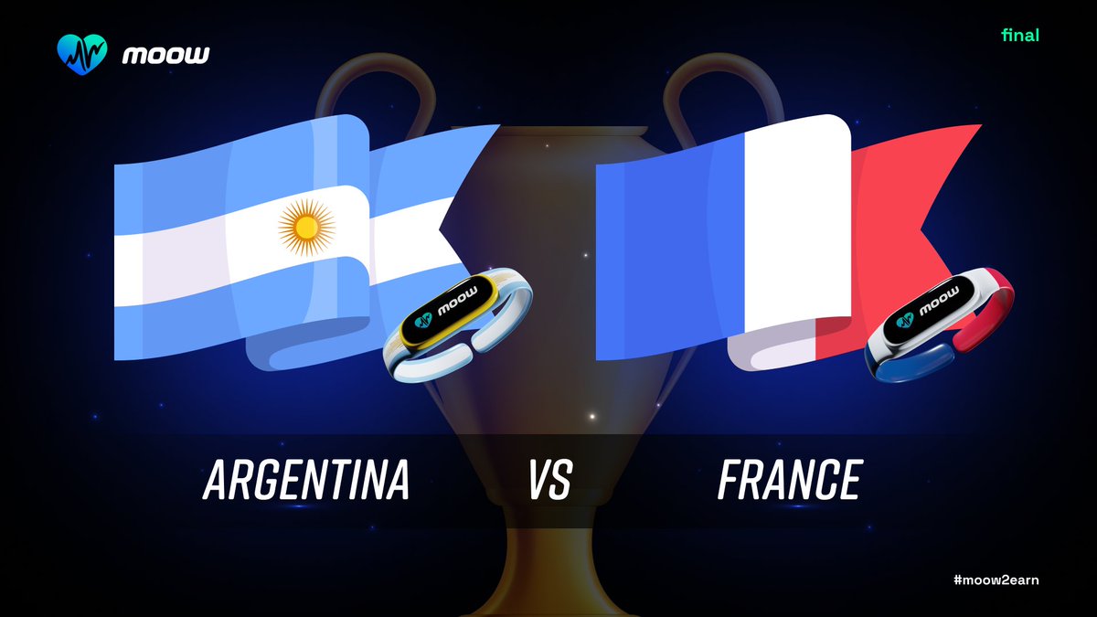 moow2earn's tweet photo. MOOW #FIFAWorldCup2022 FINAL 🏆

⚽️ @Argentina 🇦🇷 x 🇫🇷 @FrenchTeam

To take part in the Unique World Cup design Tracker draw, you need👇🏼

#FIFAWorldCup #Qatar2022

[1/3] https://t.co/7X2mPtUq9F