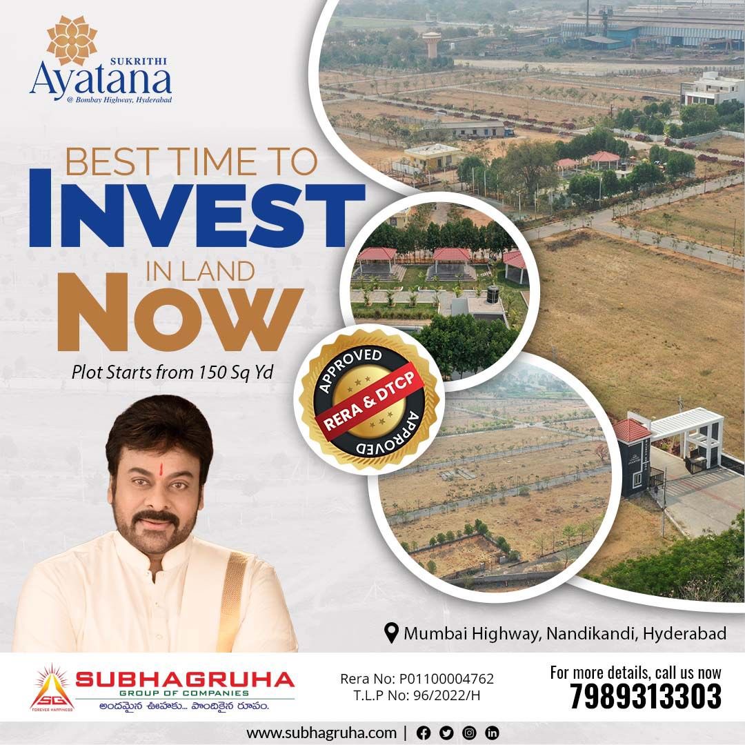 Subha_Gruha's tweet photo. Best time to invest in land now in Hyderabad
Plot starts from 150 Sq Yd
Project: #Subhagruha #Ayatana #Plots in Nandikandi, West Hyderabad
RERA: P01100004762
📲: https://t.co/H0DZ8IOJ9n
📞: +917989313303
👨💻: https://t.co/NTf7mjj6Ld
#MegastarChiranjeevi #chiranjeevigaru https://t.co/fgzIogdjcn
