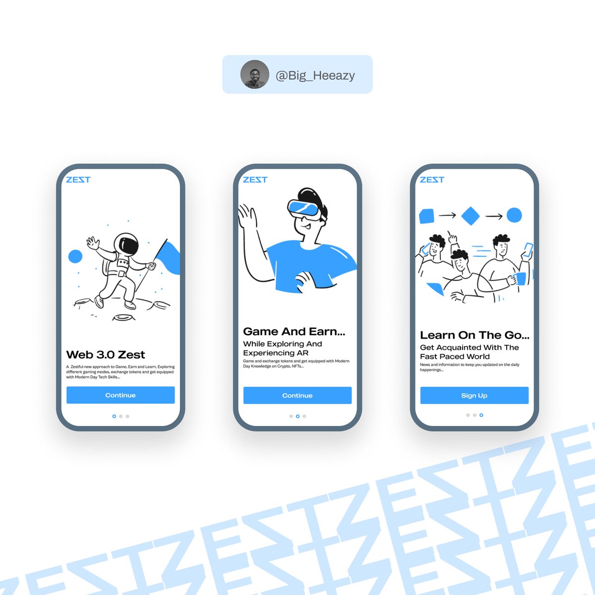 Big_Heeazy's tweet photo. A web3.0 onboarding screen I designed for a job application...😎
#uiuxdesign #productdesign #uidesign #UIUXDesigner https://t.co/vAKB9EJiTB