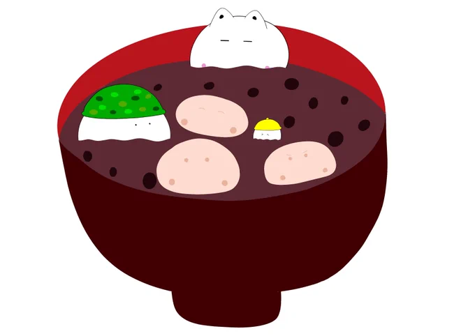 こんばんは何もない休日って良いですよねもちねこおしるこ「新年に食べるのが楽しみです」#イラスト 